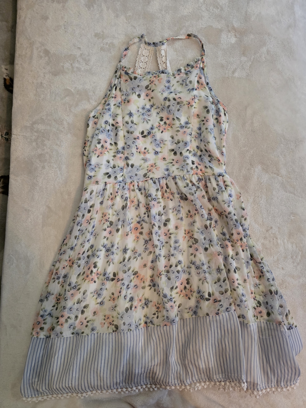 Abercrombie Kids Cream Floral Halter Dress with Blue and Pink Accents